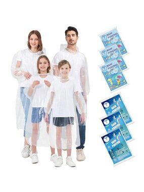 Disposable Rain Poncho Waterproof Clear Emergency Raincoat Hood Long Sleeve